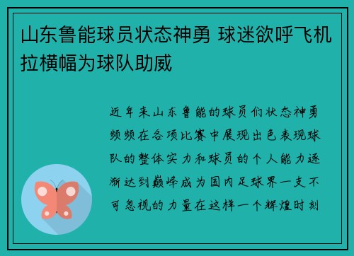 山东鲁能球员状态神勇 球迷欲呼飞机拉横幅为球队助威