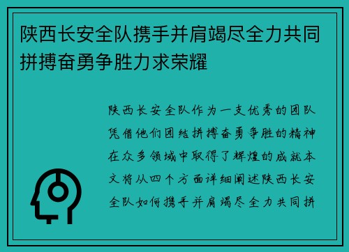 陕西长安全队携手并肩竭尽全力共同拼搏奋勇争胜力求荣耀